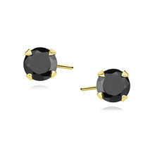 Silver (925) gold-plated earrings round black zirconia diameter 4mm