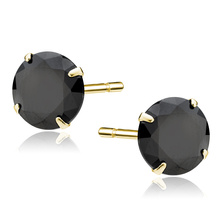 Silver (925) gold-plated earrings round black zirconia diameter 8mm