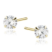 Silver (925) gold-plated earrings round white zirconia diameter 6mm