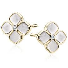 Silver (925) gold-plated earrings with Nacre - white flowers with white zirconia