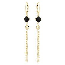 Silver (925) gold-plated earrings with black enamel, ball and chains