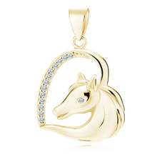 Silver (925) gold-plated heart pendant - horse with white zirconias