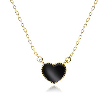 Silver (925) gold-plated necklace - heart with black enamel