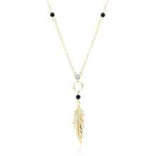 Silver (925) gold-plated necklace with black spinels and zirconias - feather