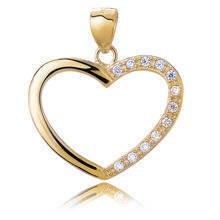Silver (925) gold plated pendant white zirconia - heart