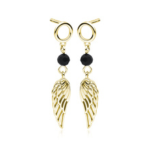 Silver (925) gold-plated wings earrings with black zirconia / spinel