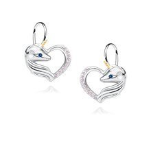 Silver (925) heart earrings - unicorn with light pink zirconias and sapphire eye