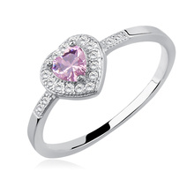 Silver (925) heart ring with light pink zirconia