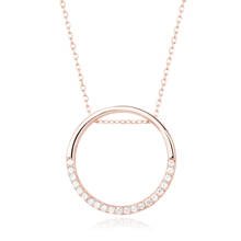 Silver (925) necklace - cirlce with zirconia, rose gold-plated