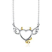 Silver (925) necklace - devil heart with zirconia - gold-plated tail and horns