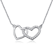 Silver (925) necklace two hearts with zirconia