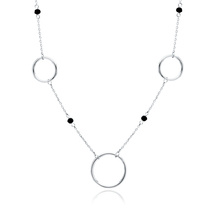 Silver (925) necklace with circles and black spinels