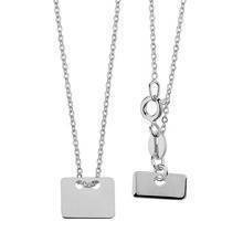 Silver (925) necklace with rectangle pendant and metal tag