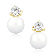 Silver (925) pearl gold-plated earrings with pearls and white zirconias