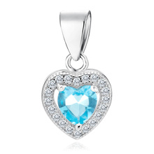 Silver (925) pendant aquamarine colored zirconia - heart