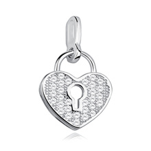 Silver (925) pendant - lock-heart with zirconia
