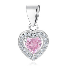 Silver (925) pendant pink colored zirconia - heart