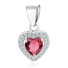 Silver (925) pendant red colored zirconia - heart
