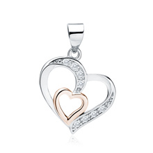 Silver (925) pendant - rose gold-plated heart in heart with zirconia