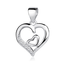 Silver (925) pendant white zirconia - double heart 