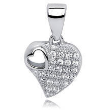 Silver (925) pendant white zirconia - heart in the middle