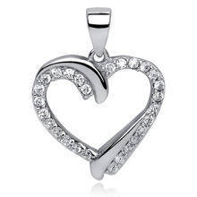 Silver (925) pendant white zirconia - heart interwoven with silver rhinestones