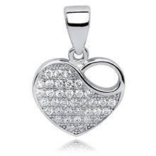 Silver (925) pendant white zirconia - heart with a hole