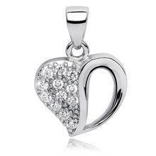Silver (925) pendant white zirconia - heart with a hole