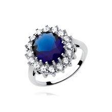 Silver (925) ring with big sapphire colored zirconia