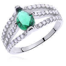 Silver (925) ring with emerald colored & white zirconia