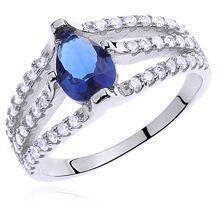 Silver (925) ring with sapphire colored & white zirconia