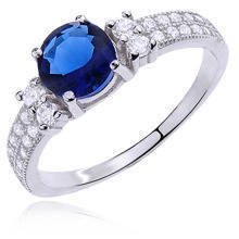 Silver (925) ring with sapphire & white zirconia