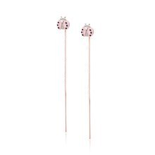 Silver (925) rose gold-plated earings - pink ladybug with zirconias