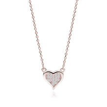 Silver (925) rose gold-plated necklace - heart with white zirconias