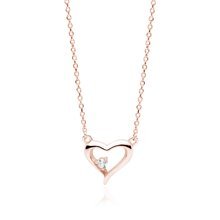 Silver (925) rose gold-plated necklace - heart with zirconia