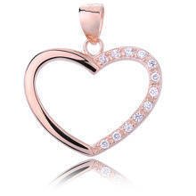 Silver (925) rose gold plated pendant white zirconia - heart