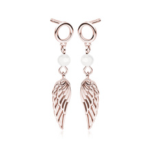 Silver (925) rose gold-plated wings earrings with white zirconia / spinel