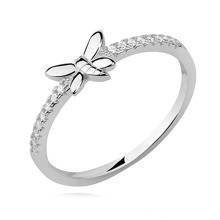 Silver (925) subtle ring with white zirconia - butterfly