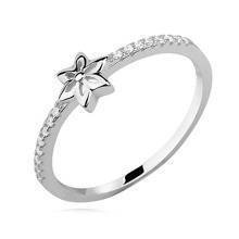 Silver (925) subtle ring with white zirconia - flower