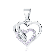 Silver (925) triple heart pendant with lavender zirconia