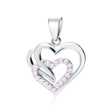 Silver (925) triple heart pendant with light pink zirconia