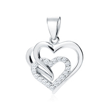 Silver (925) triple heart pendant with white zirconia