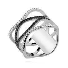Silver (925) wavy ring with white&black zirconia