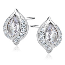 Silver, delicate earrings (925) white drop with white zirconias