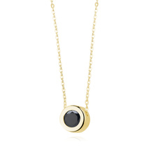 Silver gold-plated  (925) necklace with round pendant and black zirconia