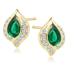 Silver, gold-plated, delicate earrings (925) emerald drop with white zirconias