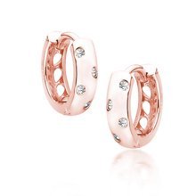 Silver rose gold-plated (925) earrings hoop with white zirconias