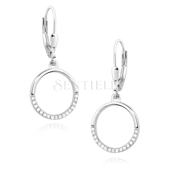 Silver (925) Earrings - cirlce with white zirconia