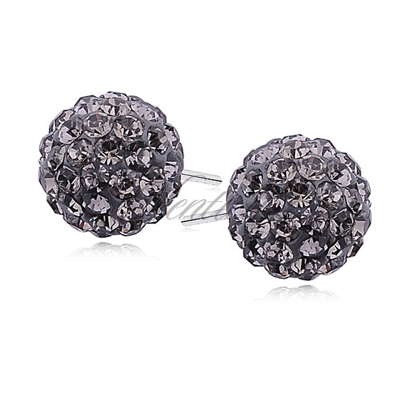 Silver (925) Earrings disco ball 10mm black diamond
