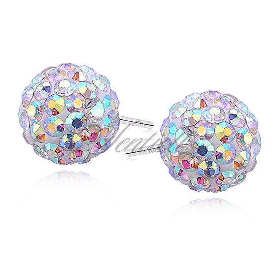 Silver (925) Earrings disco ball 10mm multicolour
